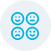 Vier blaue Smileys mit verschiedenen Emotionen